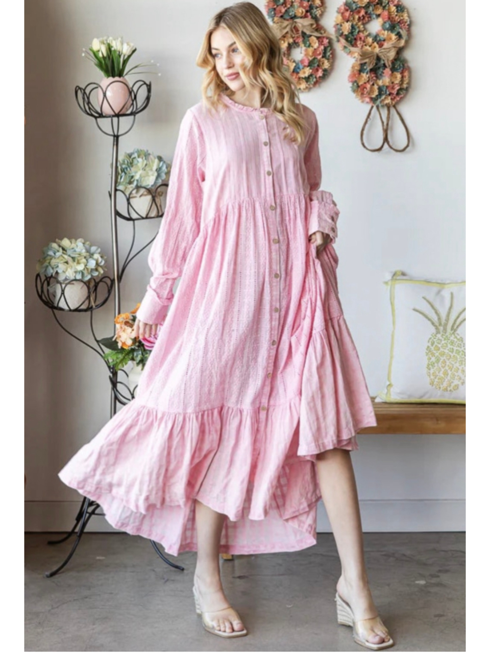 Women's Oli & Hali Pink Button Front Duster M